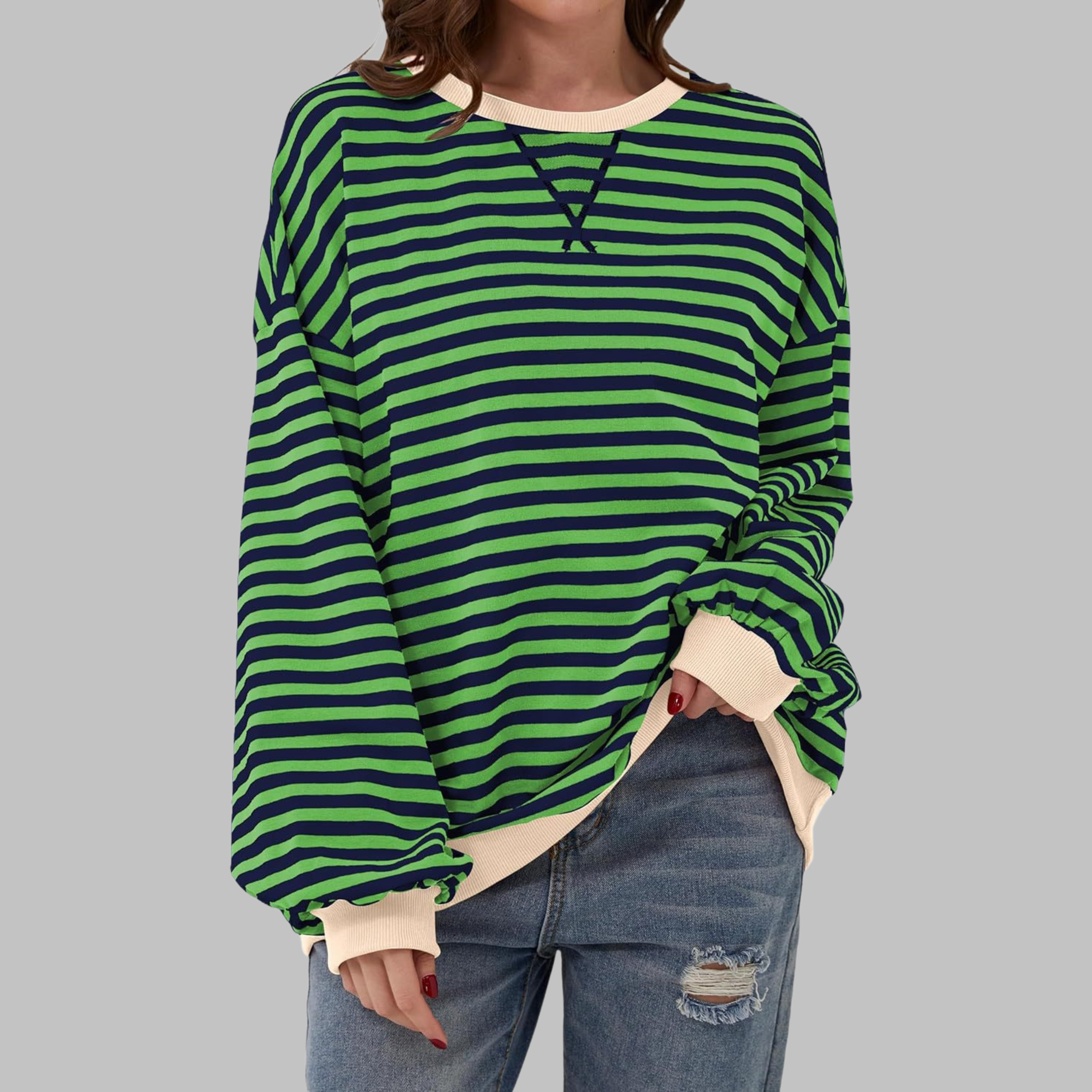 Selenne - Casual Long Sleeve Striped Sweatshirt