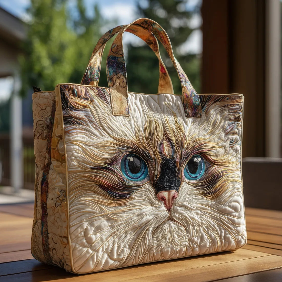 Zella – White Cat with Blue Eyes Handmade Tote Bag