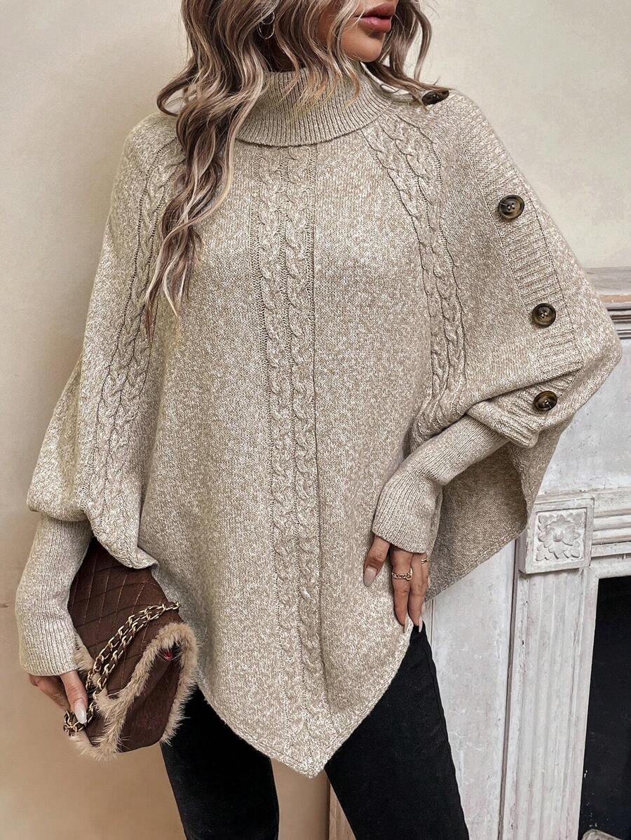 Delilah - Cable Knit Batwing Poncho Sweater