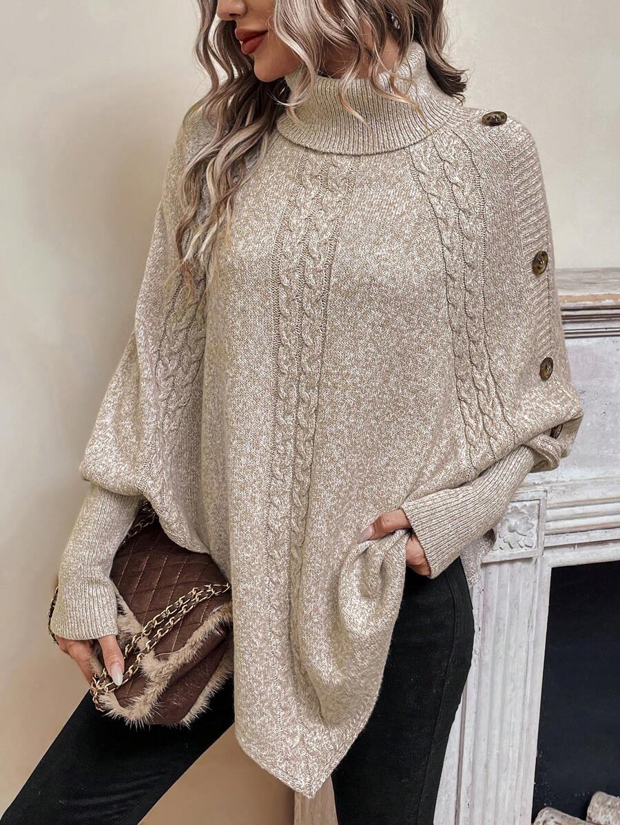 Delilah - Cable Knit Batwing Poncho Sweater