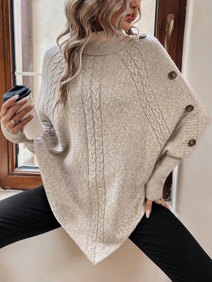 Delilah - Cable Knit Batwing Poncho Sweater