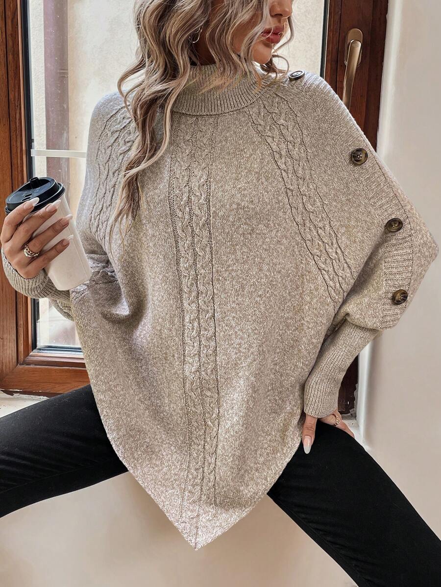 Delilah - Cable Knit Batwing Poncho Sweater
