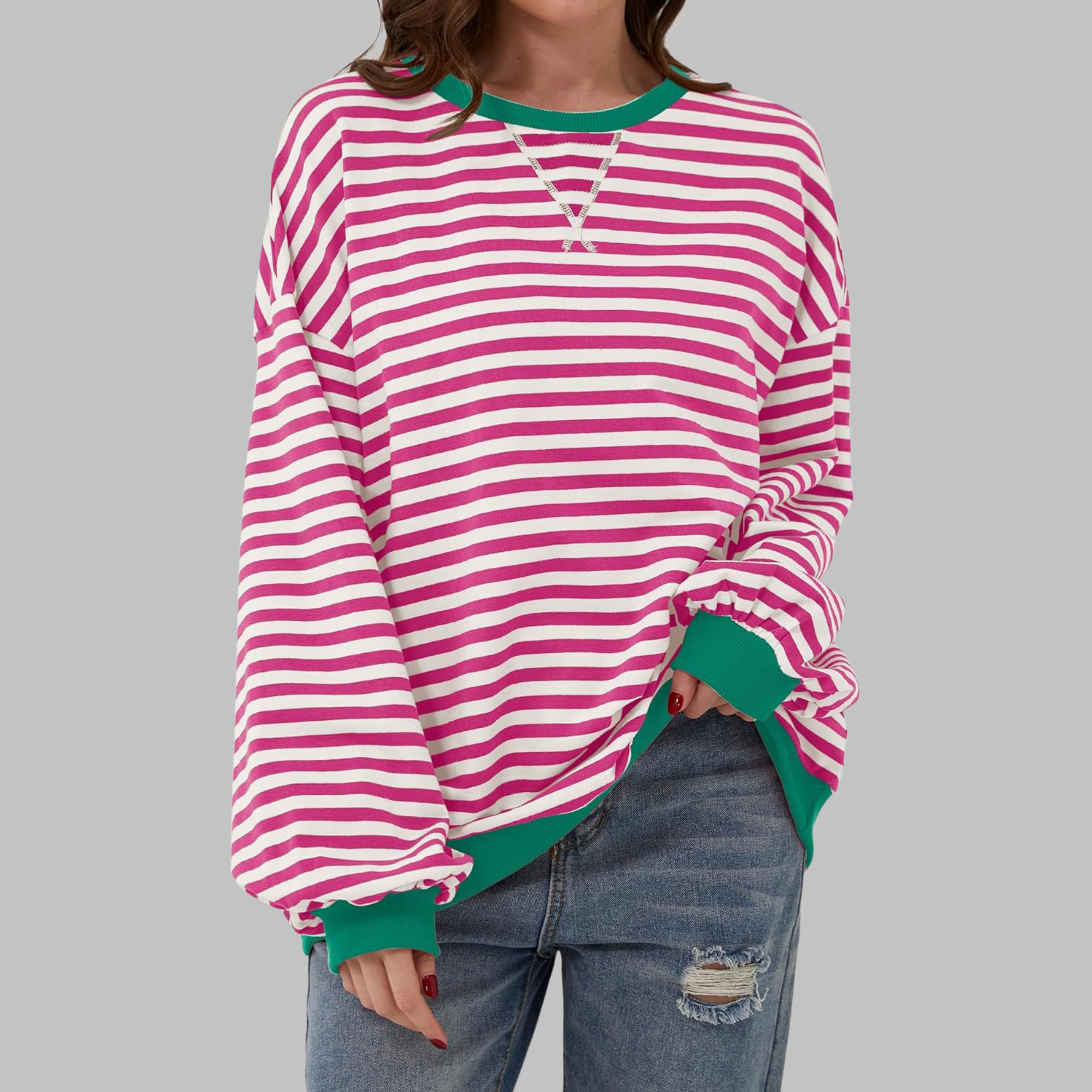Selenne - Casual Long Sleeve Striped Sweatshirt