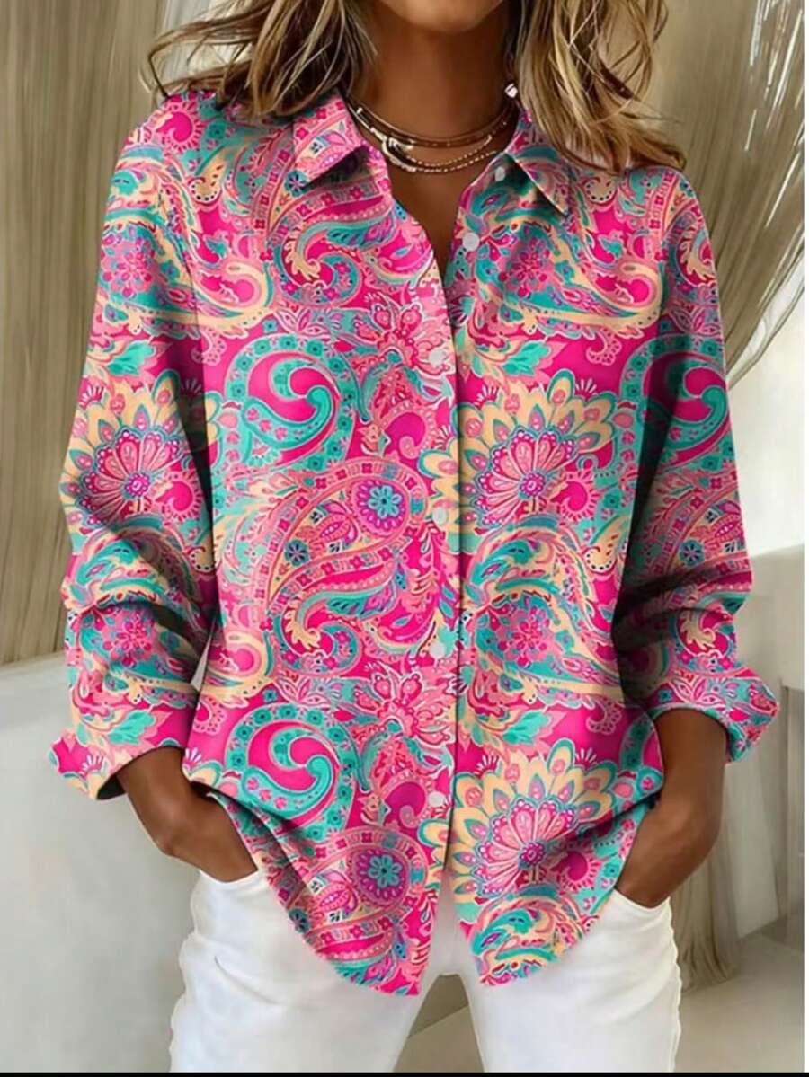 Kayla - Paisley Button-Up Blouse