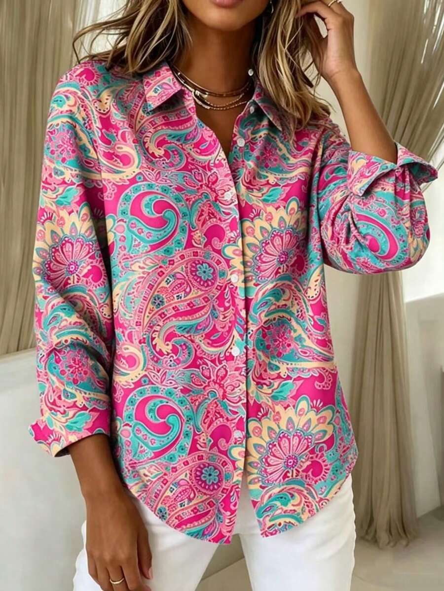 Kayla - Paisley Button-Up Blouse