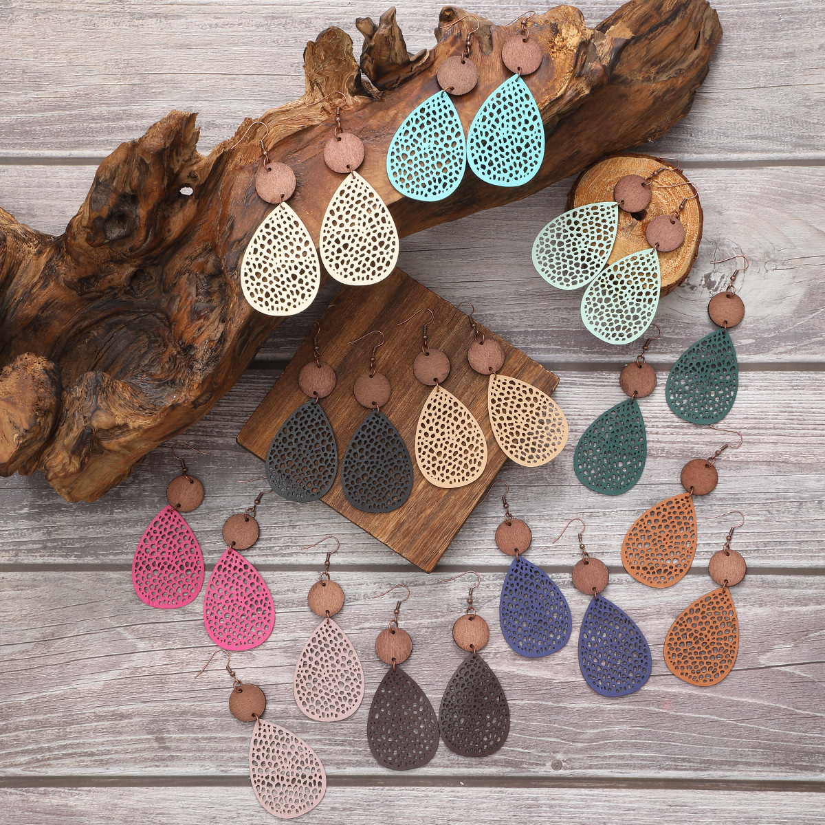 Eliana - Vintage Style Hollow-Out PU Leather Drop Earrings