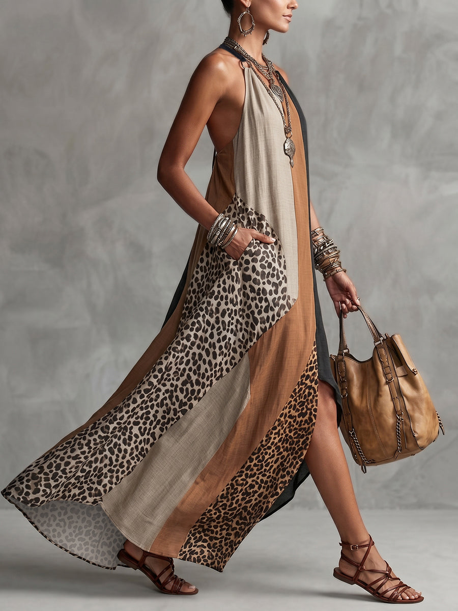 Rebekah - Leopard Halter Maxi Dress