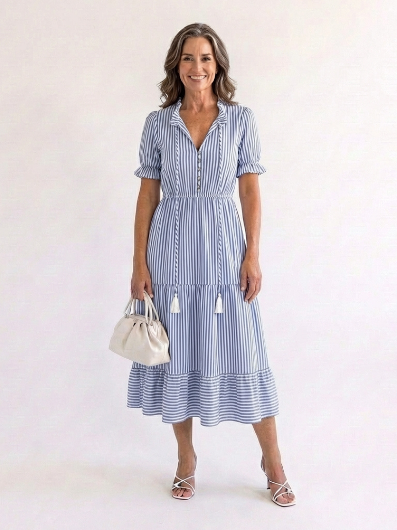 Glady - Short Sleeve Striped Midi Dress