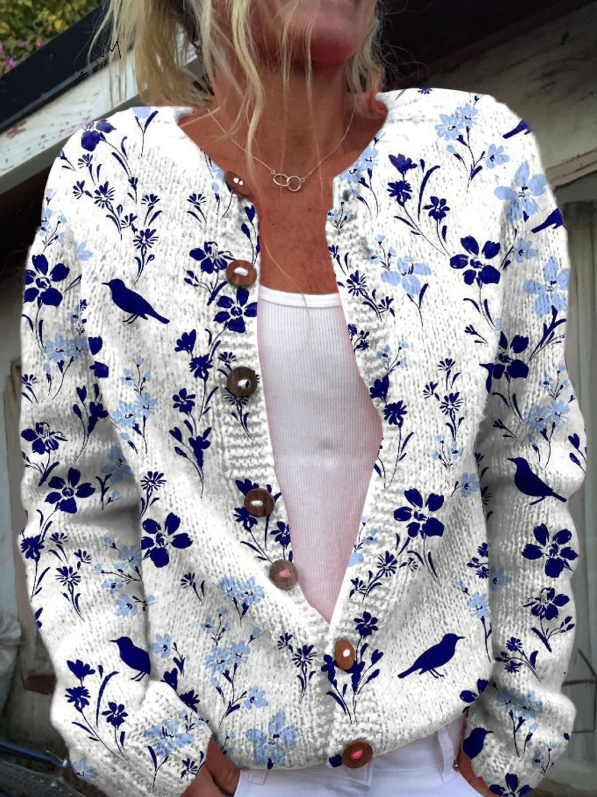 Juliana - Vintage Flower Art Print Buttoned Cardigan