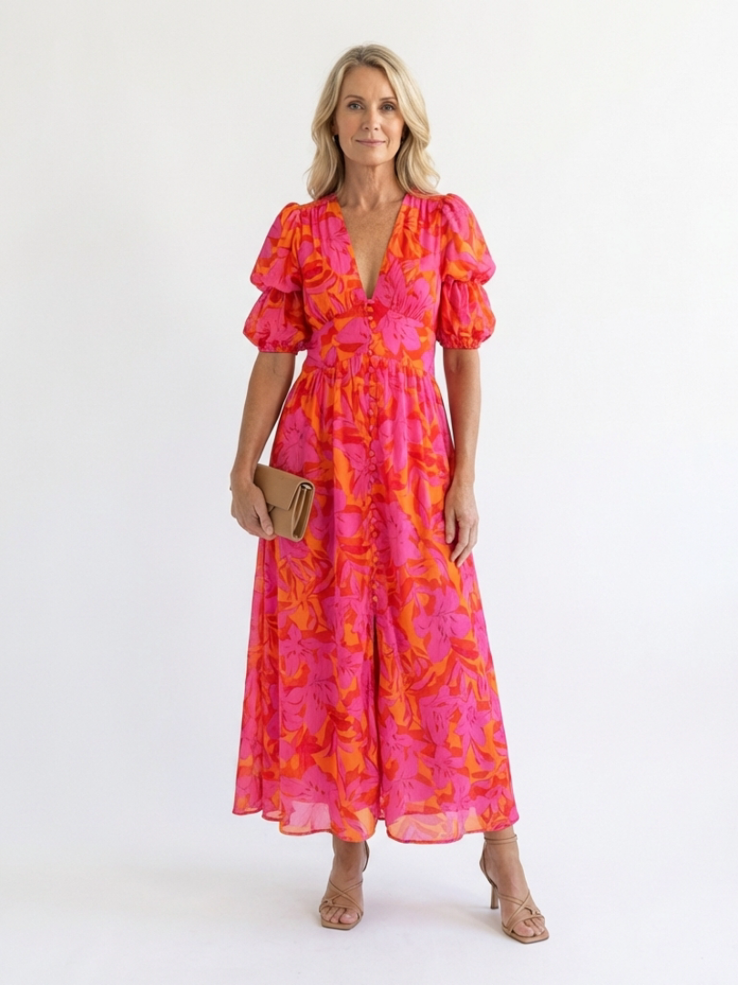 Devina - Floral V-Neck Midi Dress