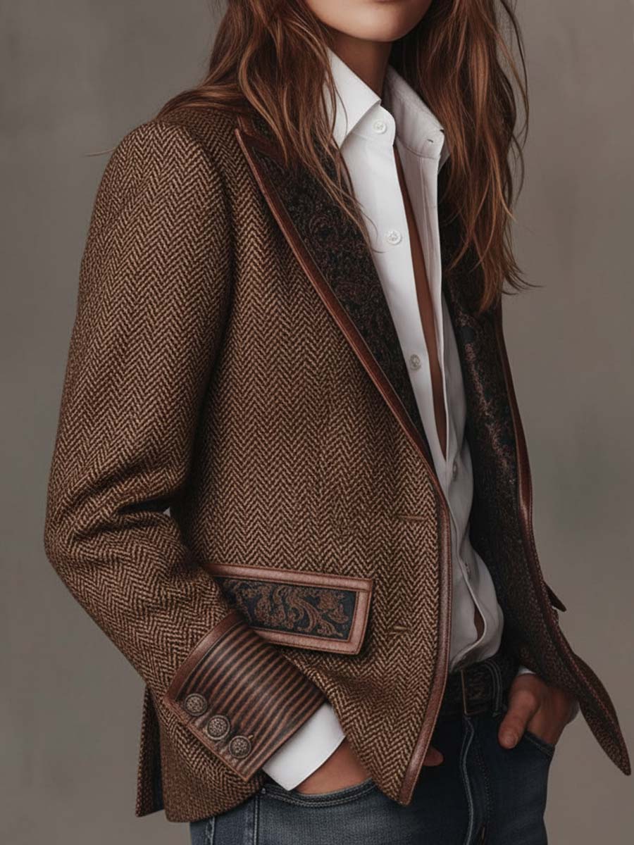 Alessia - Women's Herringbone Printed Panel Blazer