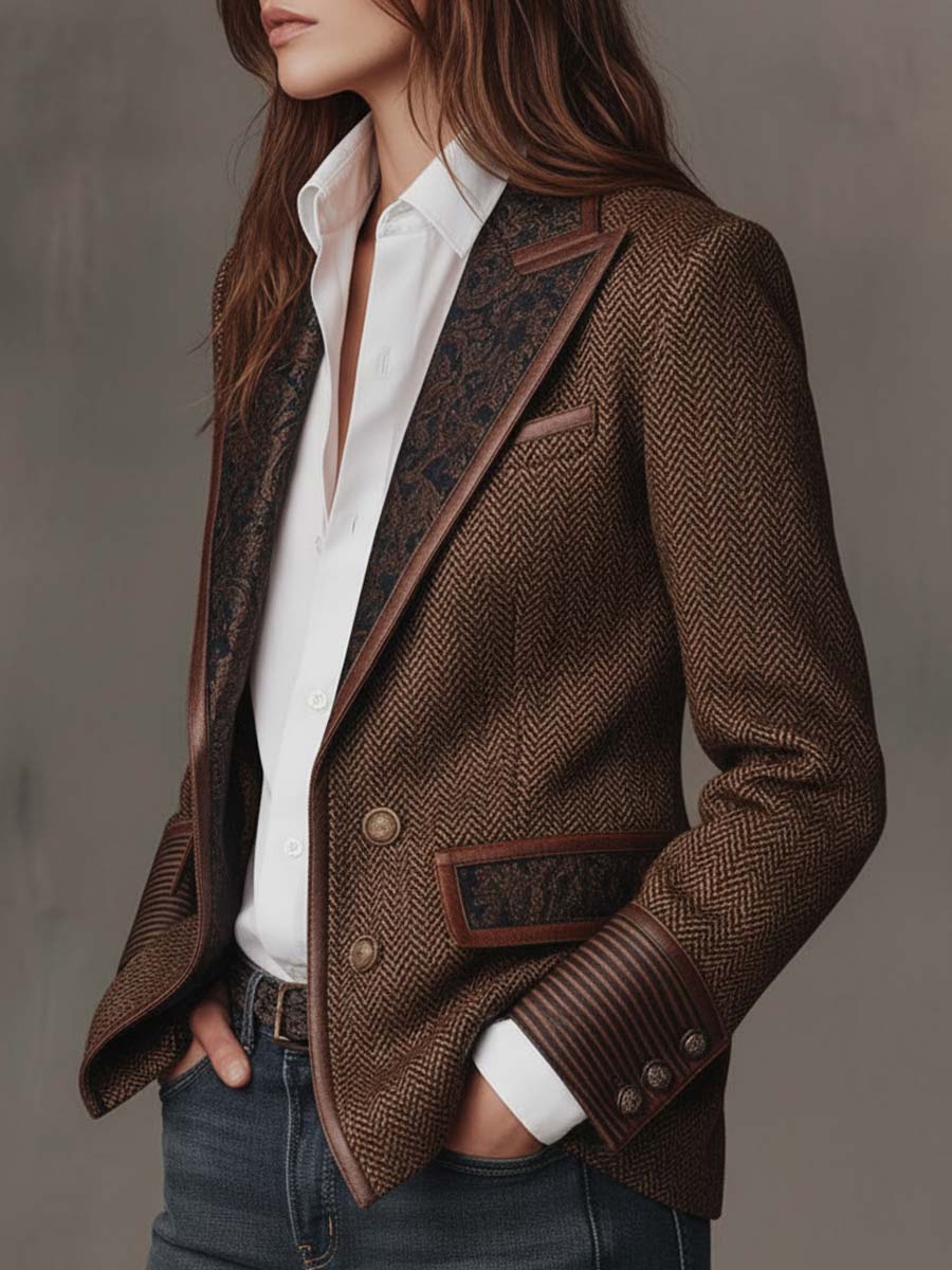 Alessia - Women's Herringbone Printed Panel Blazer