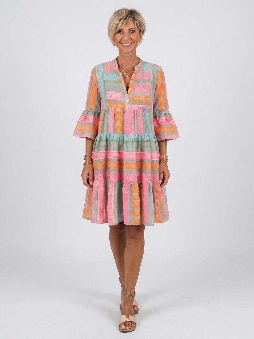 Maricel - Geometric Print V-Neck Dress