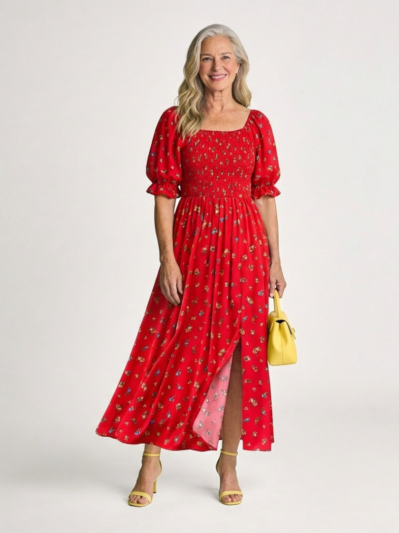 Dasey - Square Neck Floral Midi Dress
