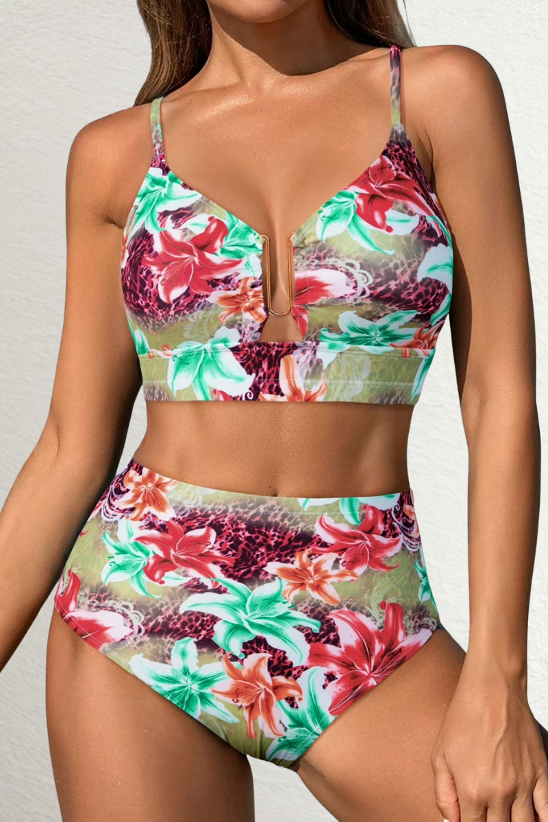 Margie - Floral High Waist Tummy Control Bikini Set