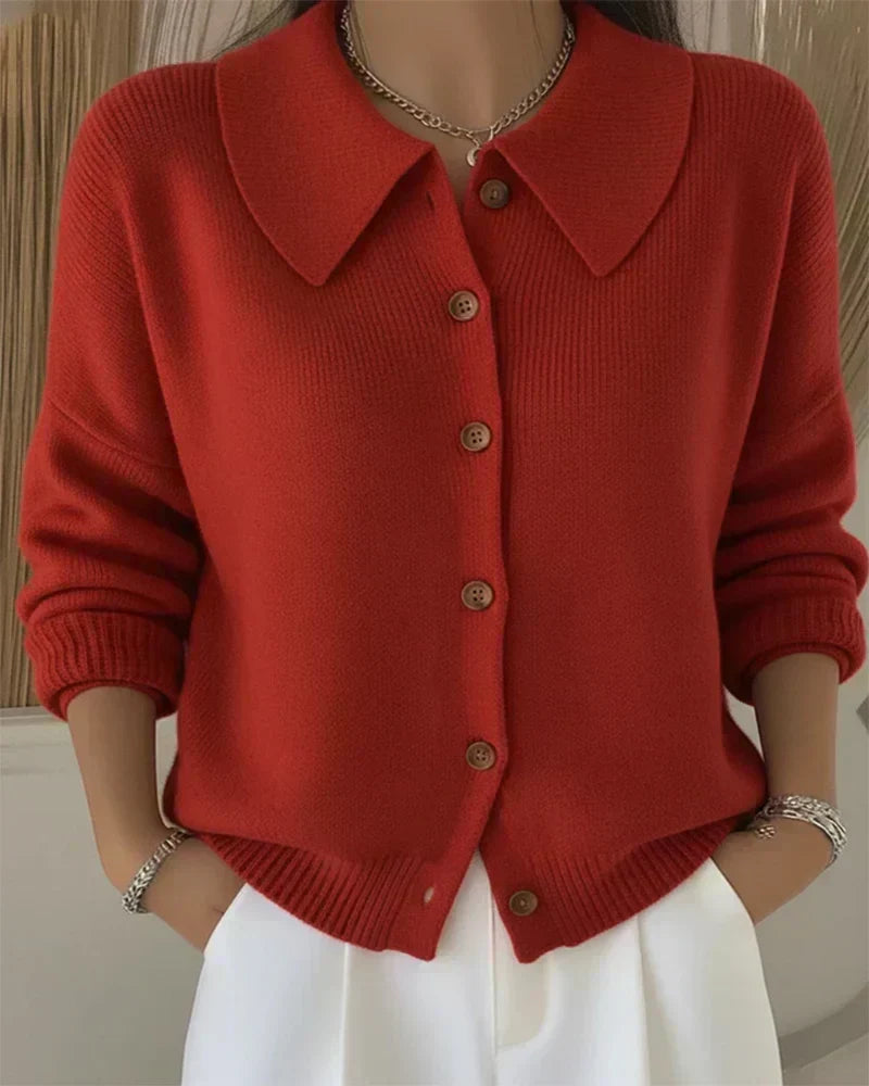 Maisie – Cropped Collared Knit Cardigan