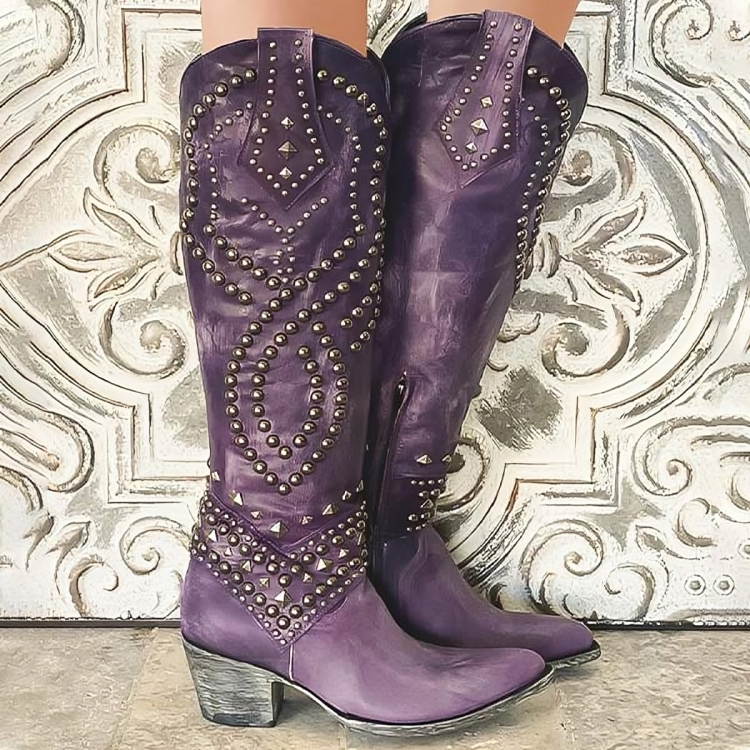 Valerie - Studded Western Knee-High Boots