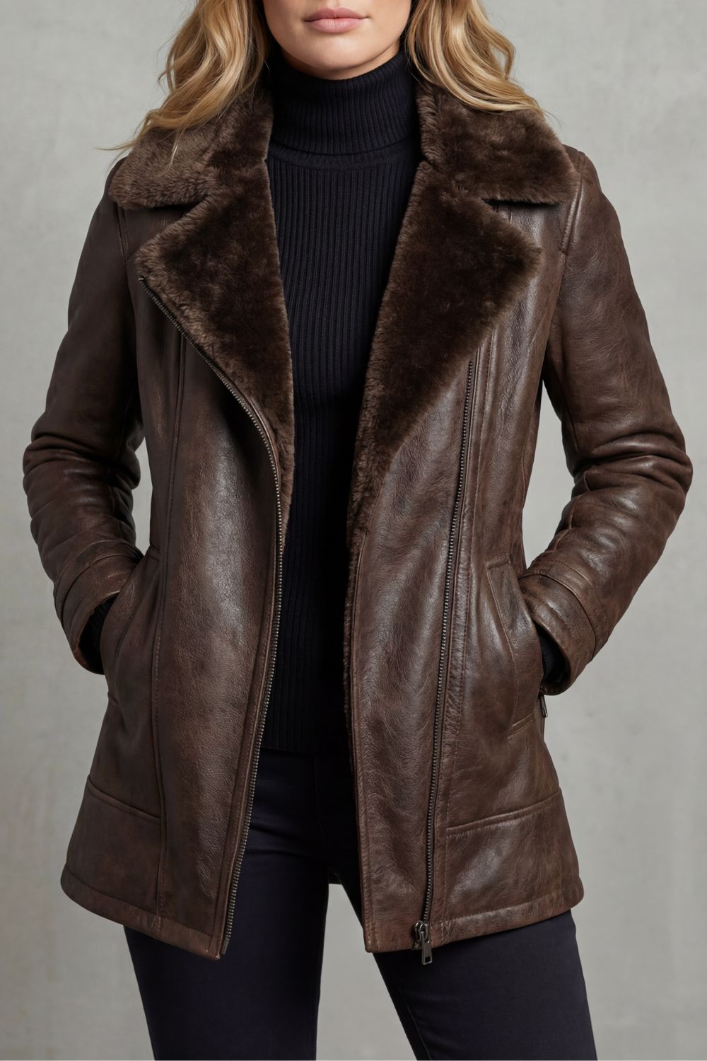 Raine – Shearling-Lined Leather Jacket