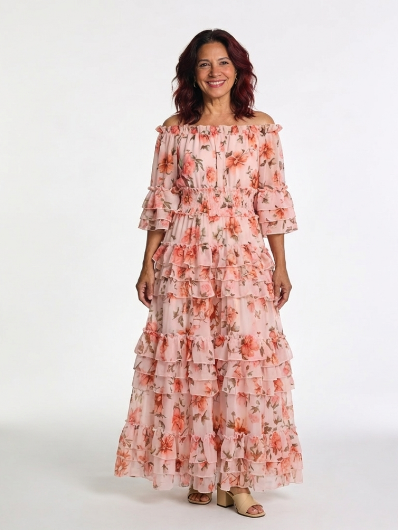 Sally - Off-Shoulder Floral Ruffle Maxi Dress
