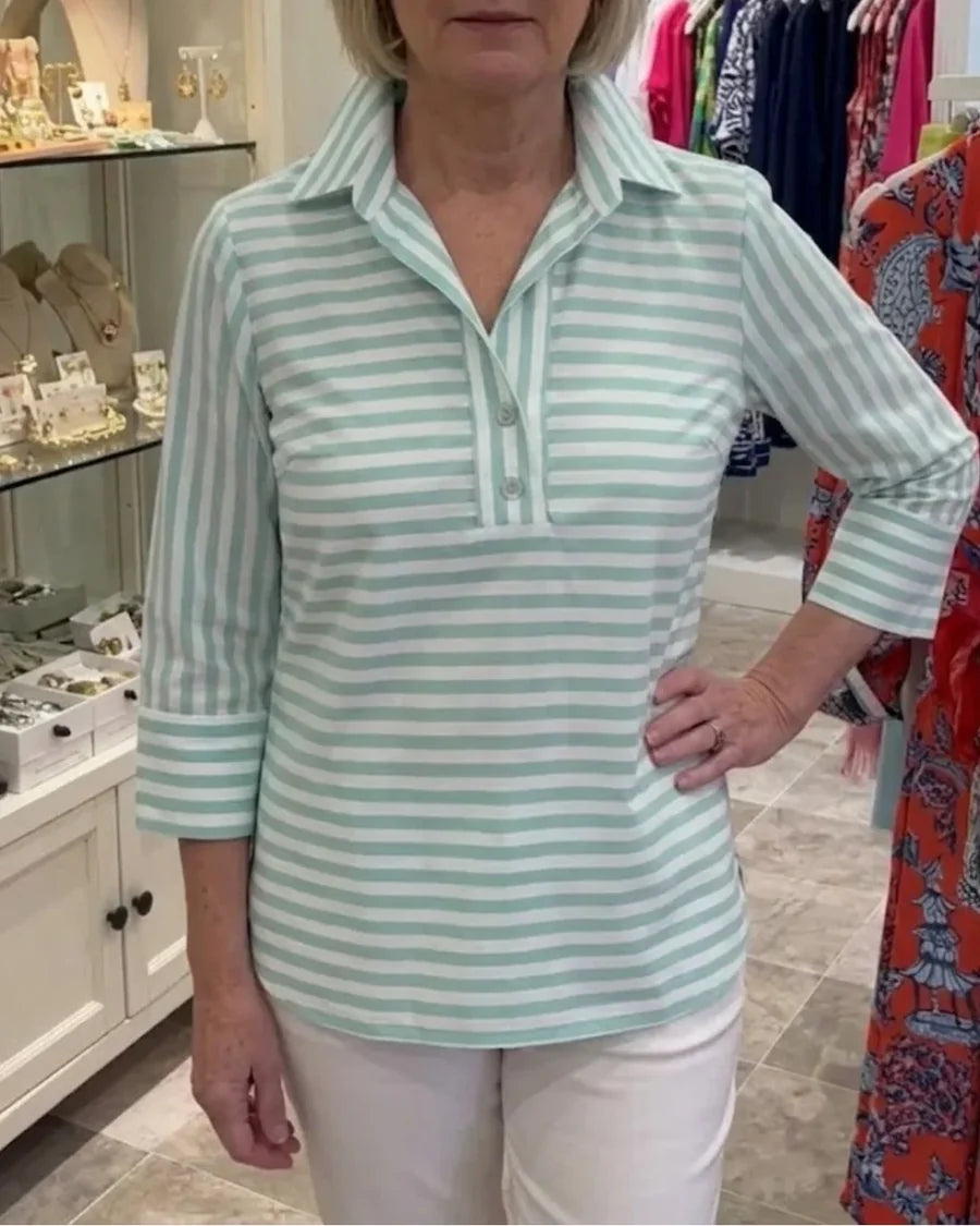 Euna - Cotton Stripe Gingham Blouse