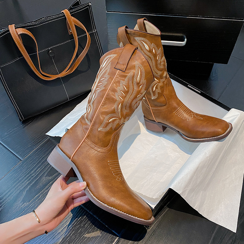 Genevieve - Embroidered Mid-Calf Boots