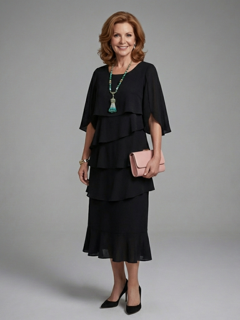 Maeline - Layered Sleeve Midi Dress