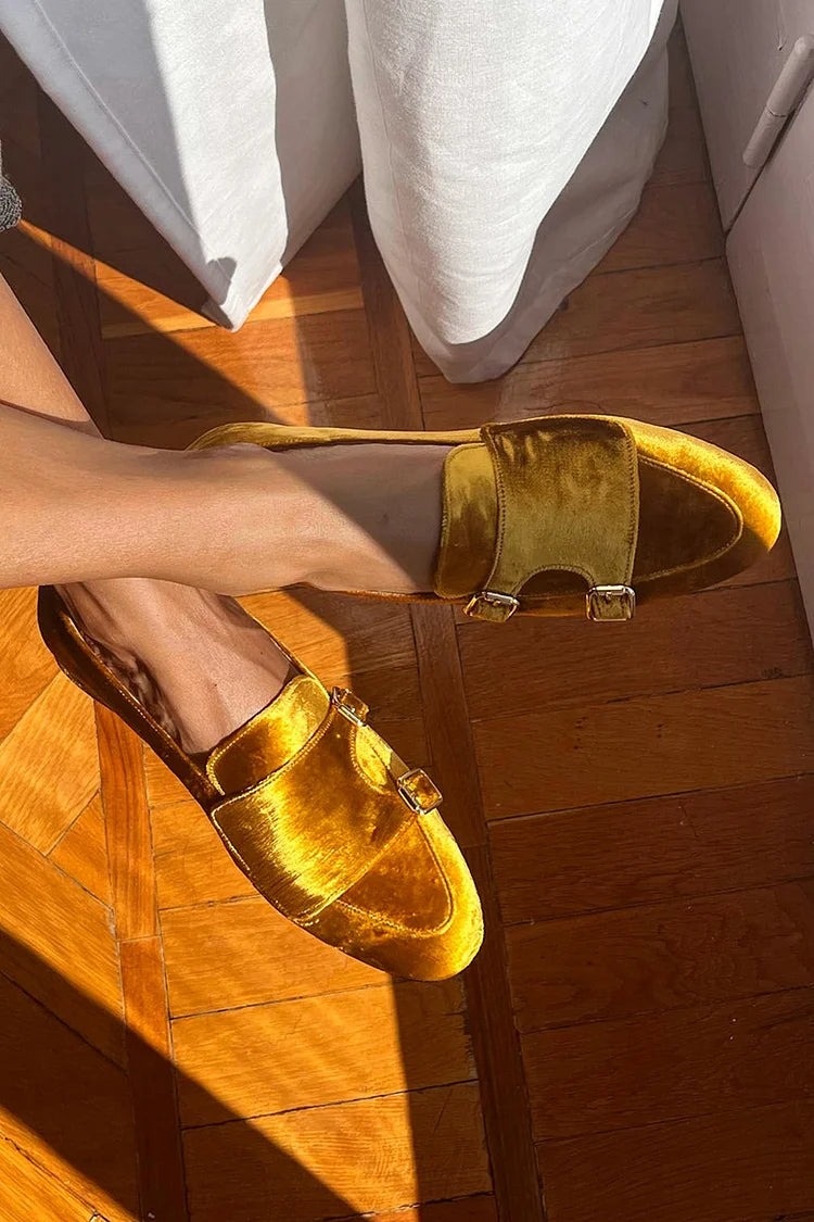 Mila – Trendy Yellow Loafers with Buckle