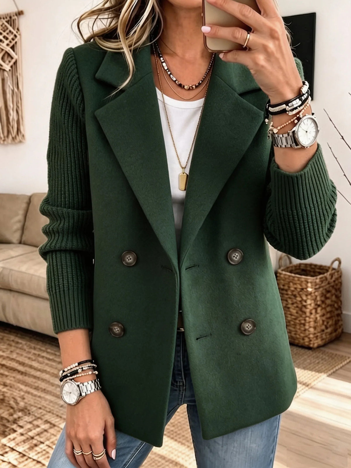 Samara - Textured Blazer with Knit Sleeves
