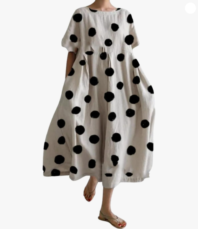 Tania – Polka Dot Midi Dress with Retro Charm