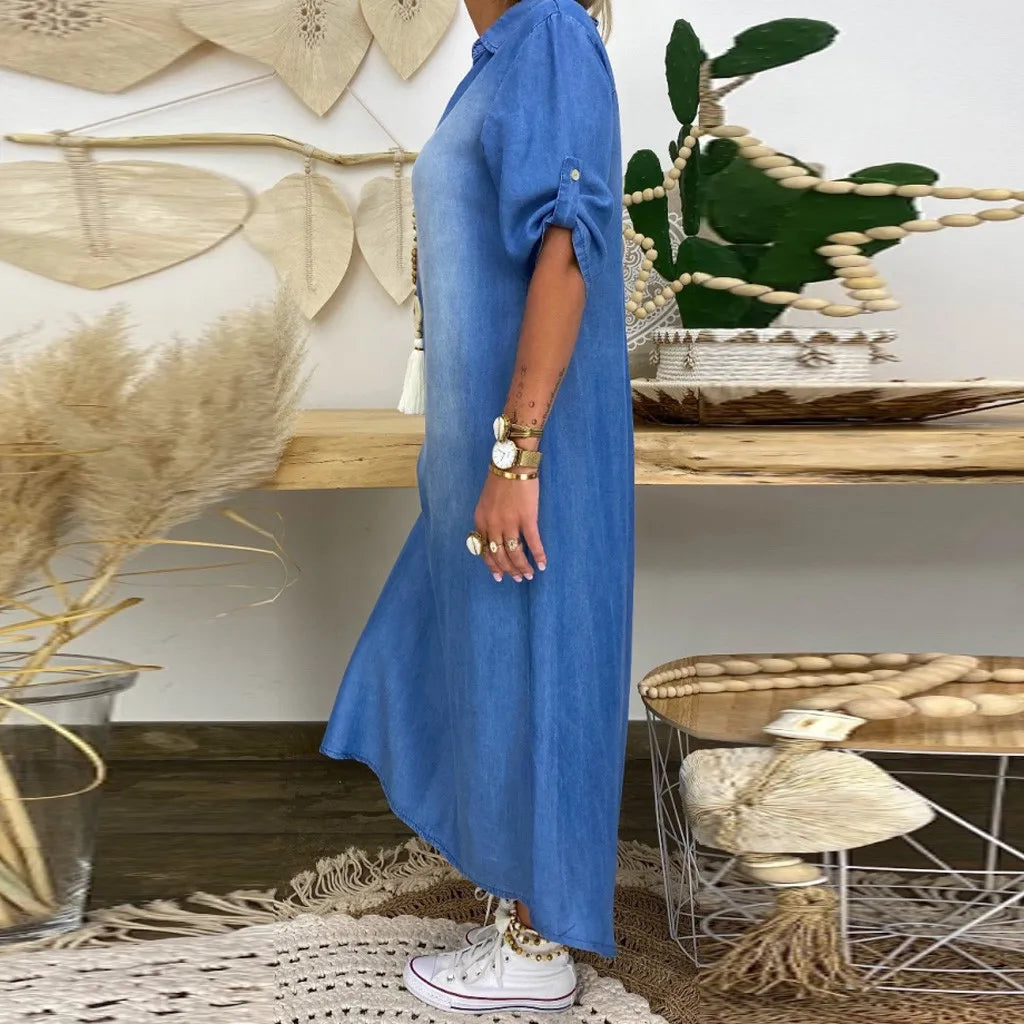 Lucille - Long Denim Style Dress