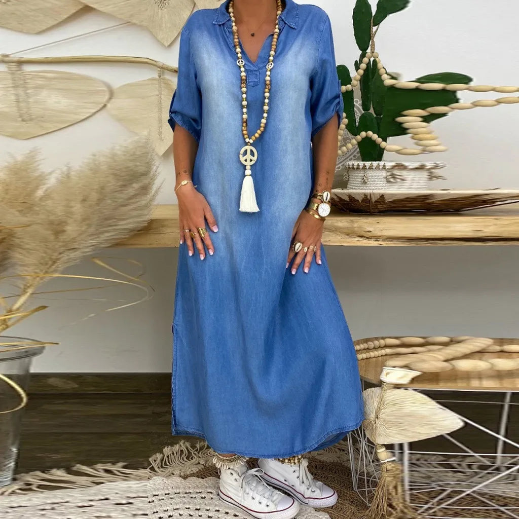Lucille - Long Denim Style Dress