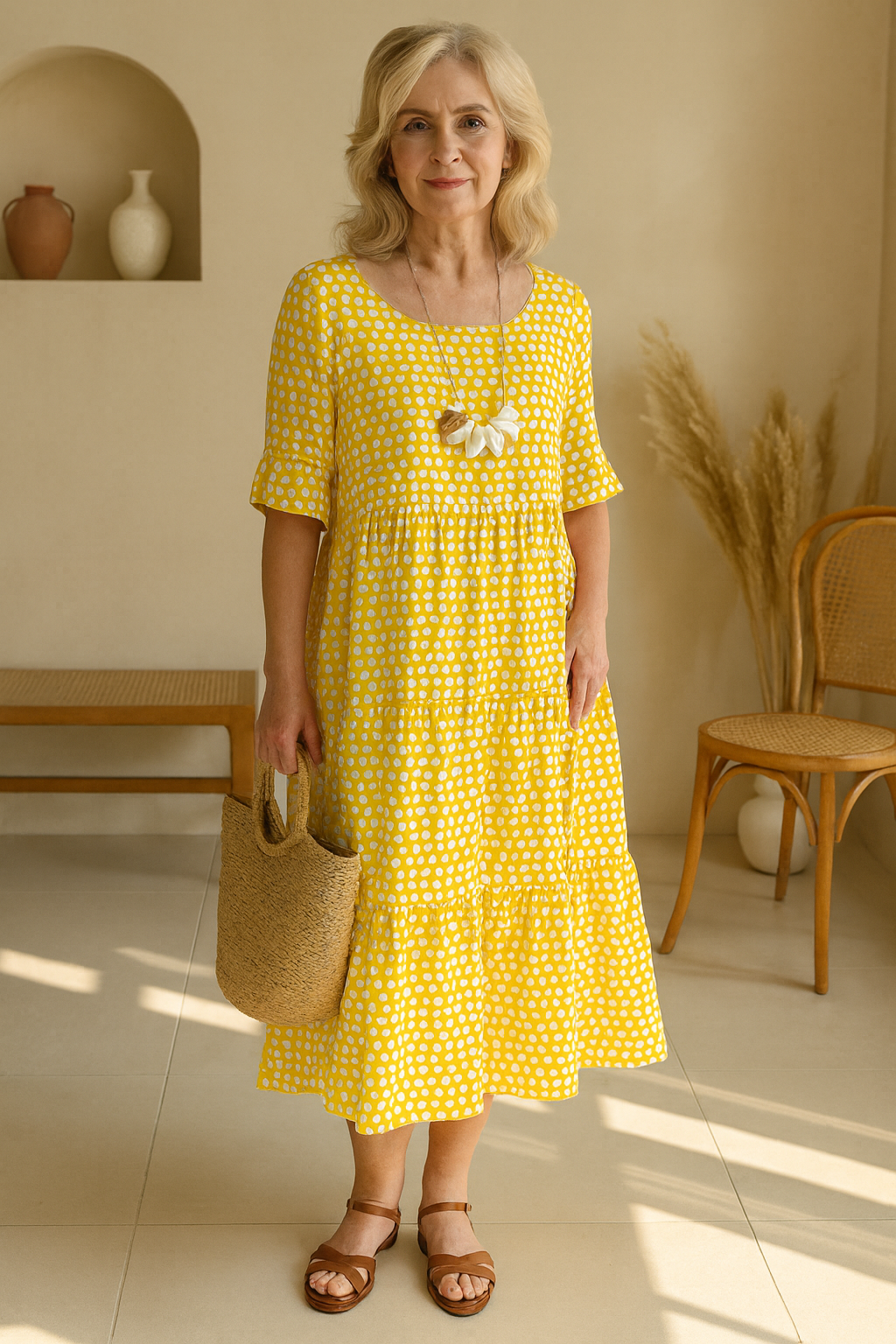 Serry – Short-Sleeve Midi Dress with Relaxed Fit