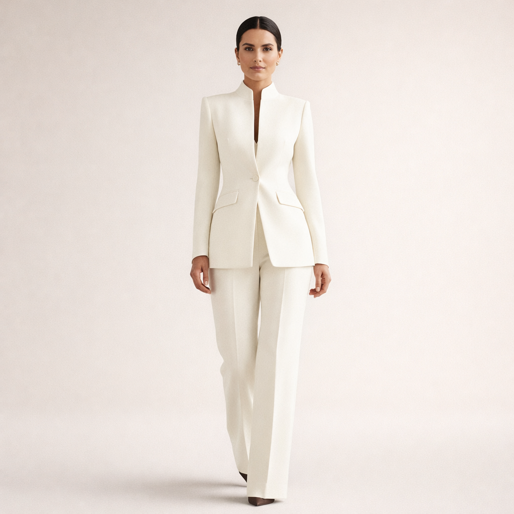 Cara - Elegant Tailored Two Piece Suit With Collarless Jacket