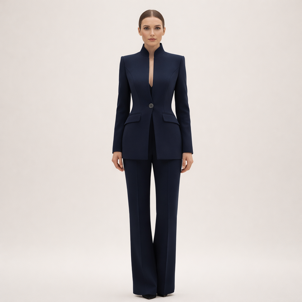 Cara - Elegant Tailored Two Piece Suit With Collarless Jacket