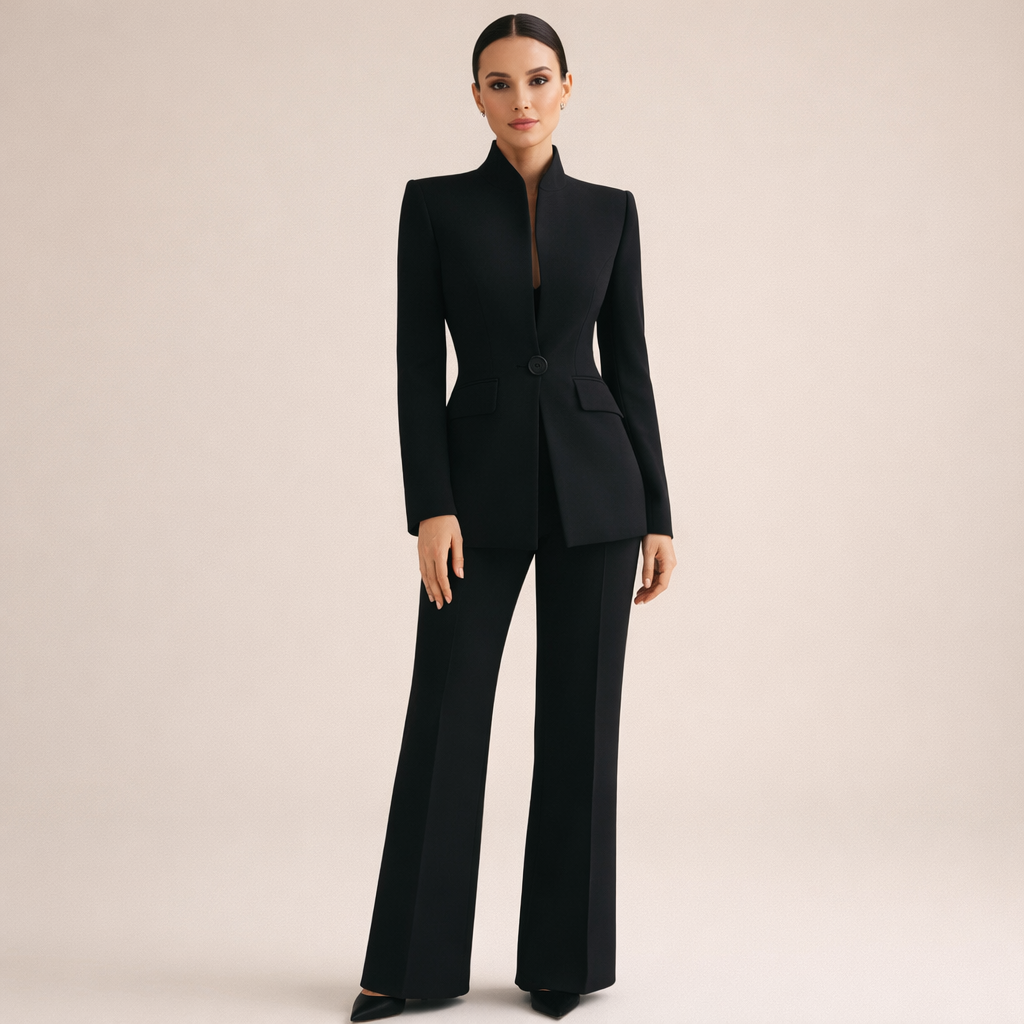 Cara - Elegant Tailored Two Piece Suit With Collarless Jacket