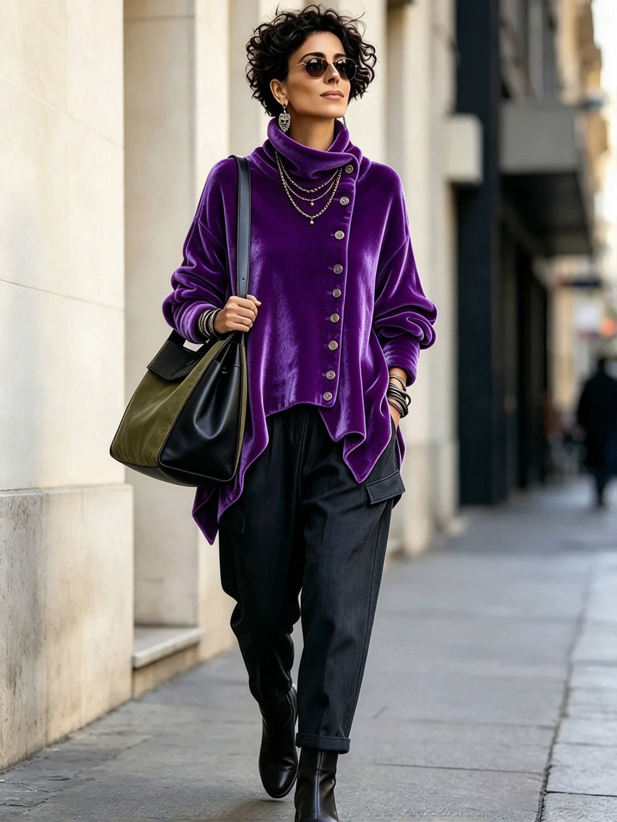 Finley – Velvet Asymmetric Button Top