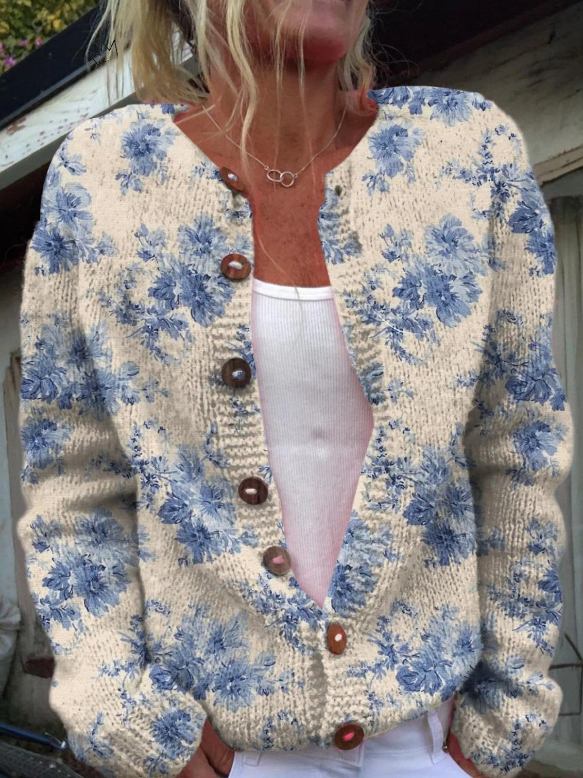 Esme - Floral Art Print Buttoned Cardigan