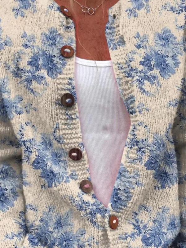 Esme - Floral Art Print Buttoned Cardigan