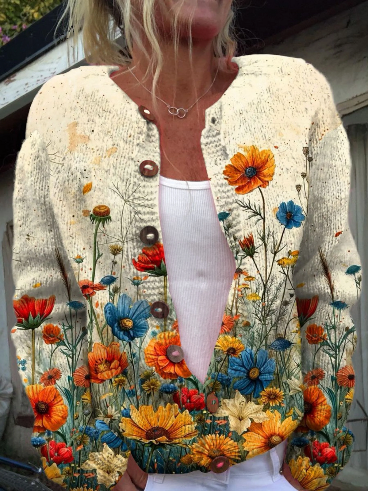 Reese - Vintage Floral Print Cardigan Sweater