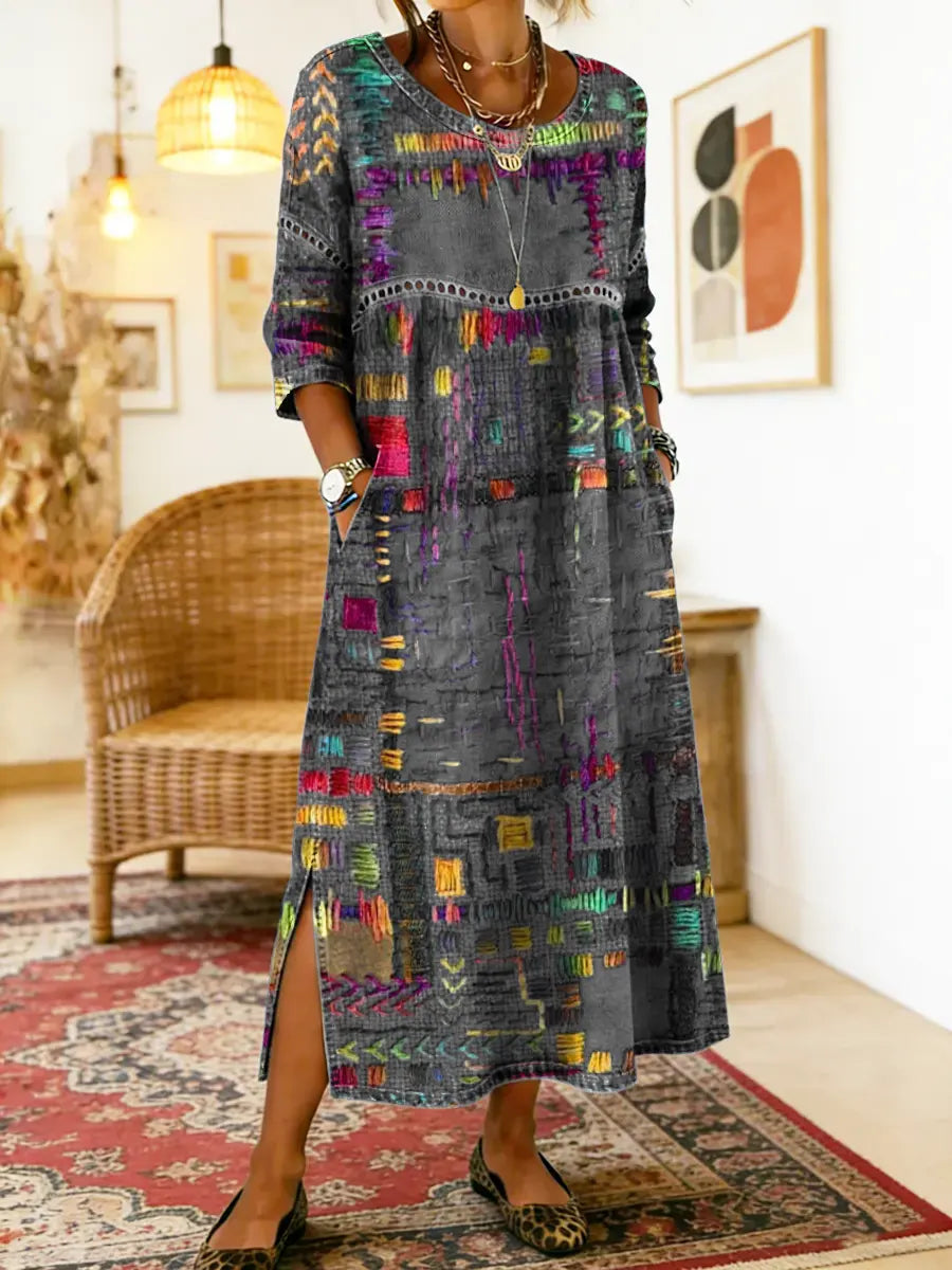 Jecka - Printed Dress with Ethnic Patchwork