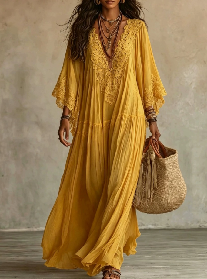 Hadley – Ivory Chiffon Lace Maxi Dress