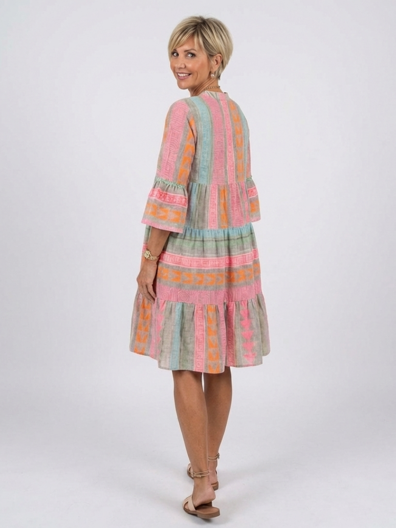 Maricel - Geometric Print V-Neck Dress
