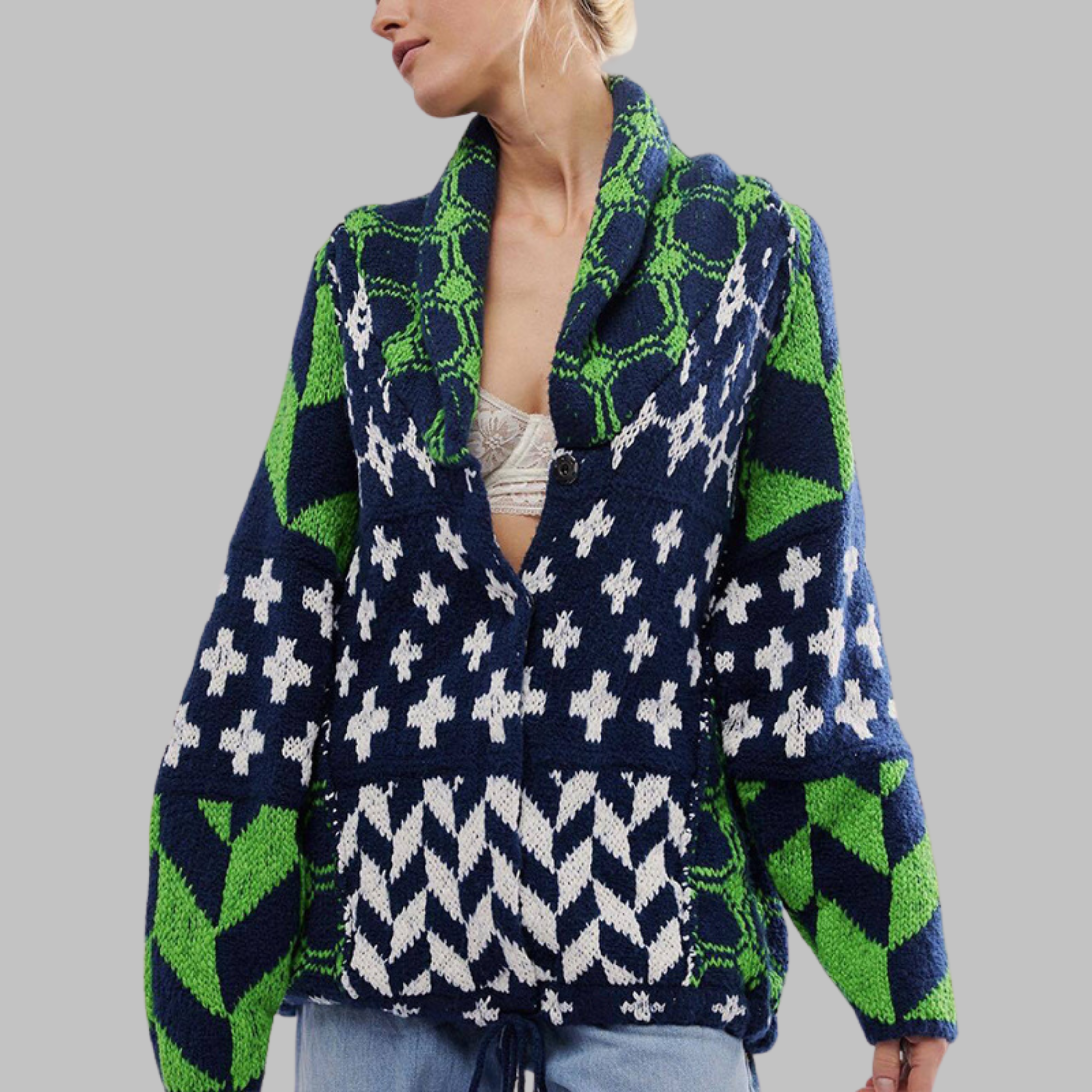Felia – Vintage Oversized Button-Down Collar Cardigan