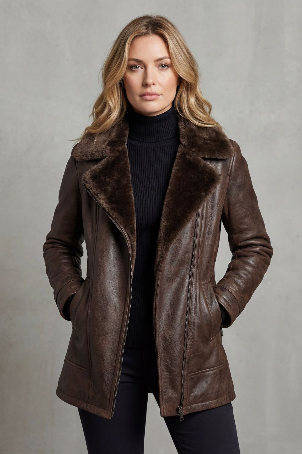 Raine – Shearling-Lined Leather Jacket