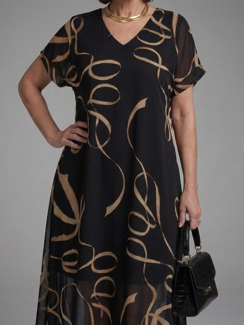 Seren - Abstract Midi Dress With Short Sleeves