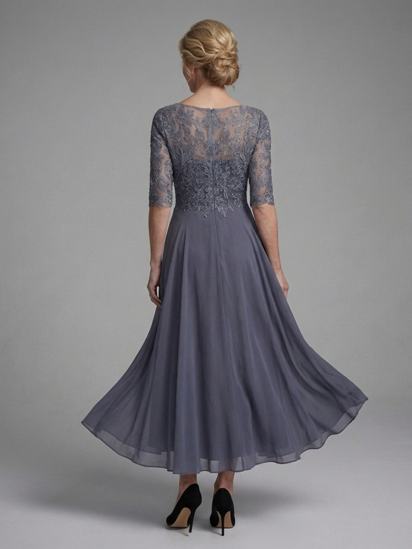Amelia - Lace Midi Dress With Sheer Sleeves