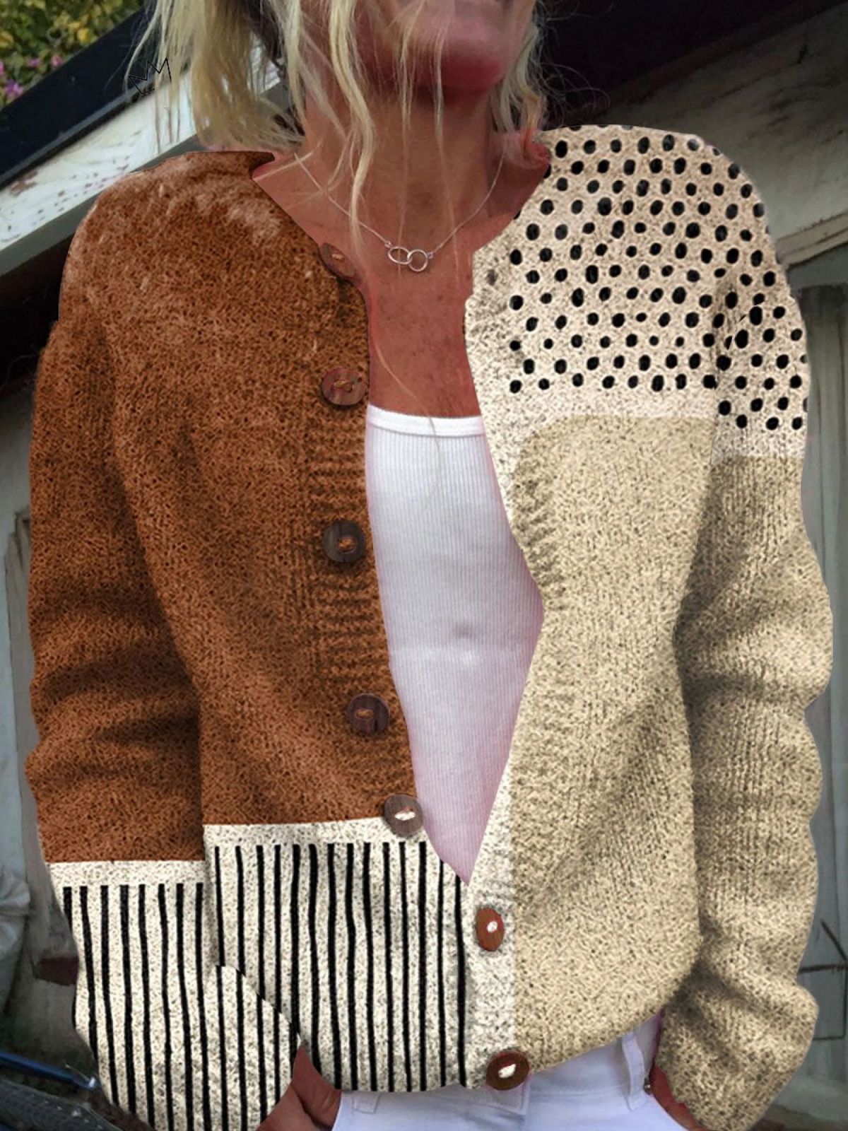 Tessa - Minimalist Abstract Polka Dots Print Buttoned Cardigan