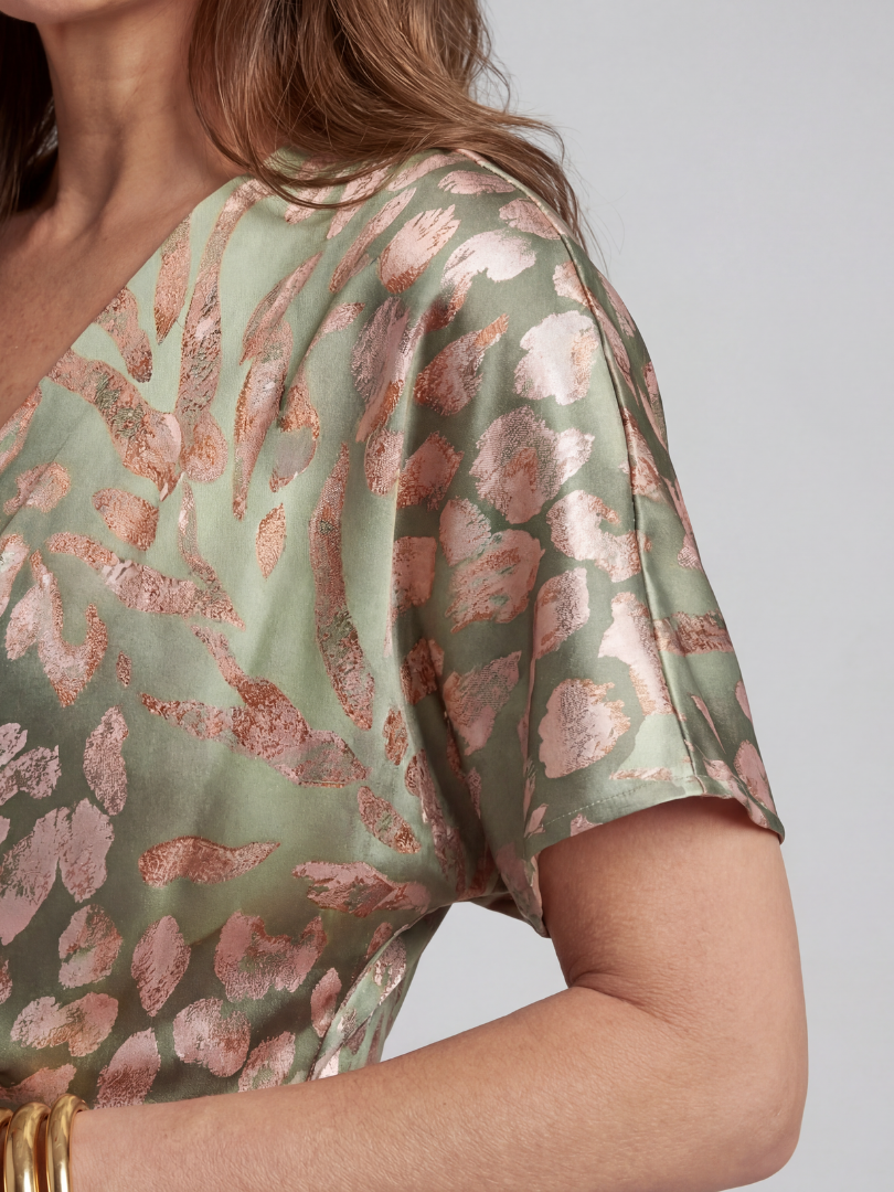 Caroline - Print V-Neck Wrap Waist Midi Dress