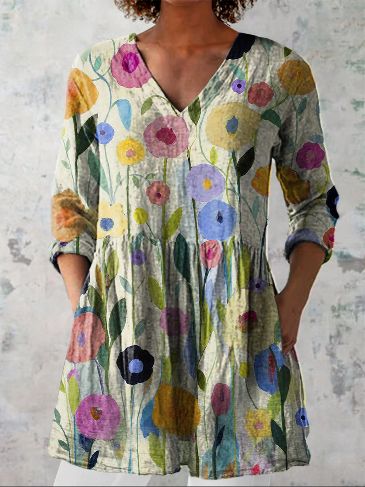 Bea - Long Blouse with V-Neck