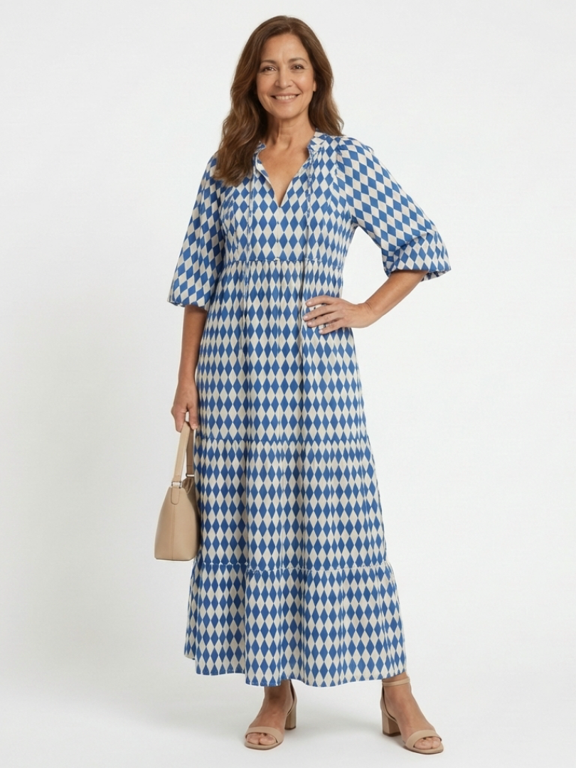 Alodia - Diamond Print Midi Dress